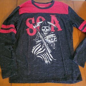 SOA Sons of Anarchy Reaper Flag Raglan T-Shirt Black/Red Long Sleeve Medium